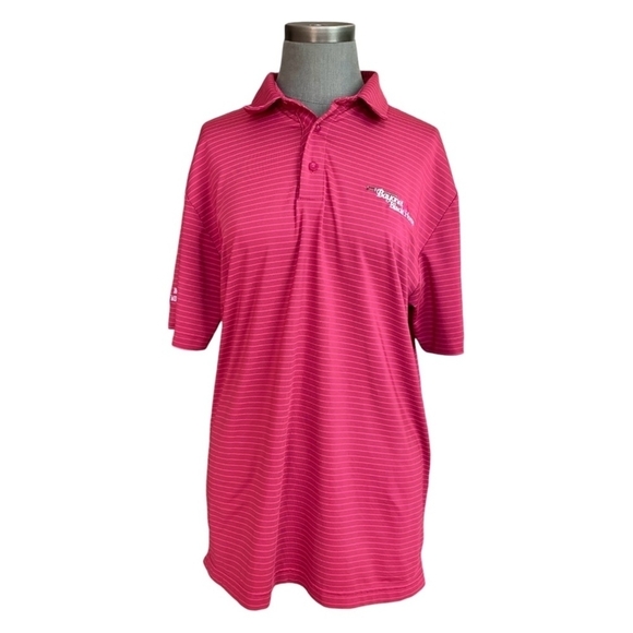 Under Armour Heatgear Polo Men’s Unisex T-shirt Pink Striped Loose Fit Tee Top - Picture 2 of 6